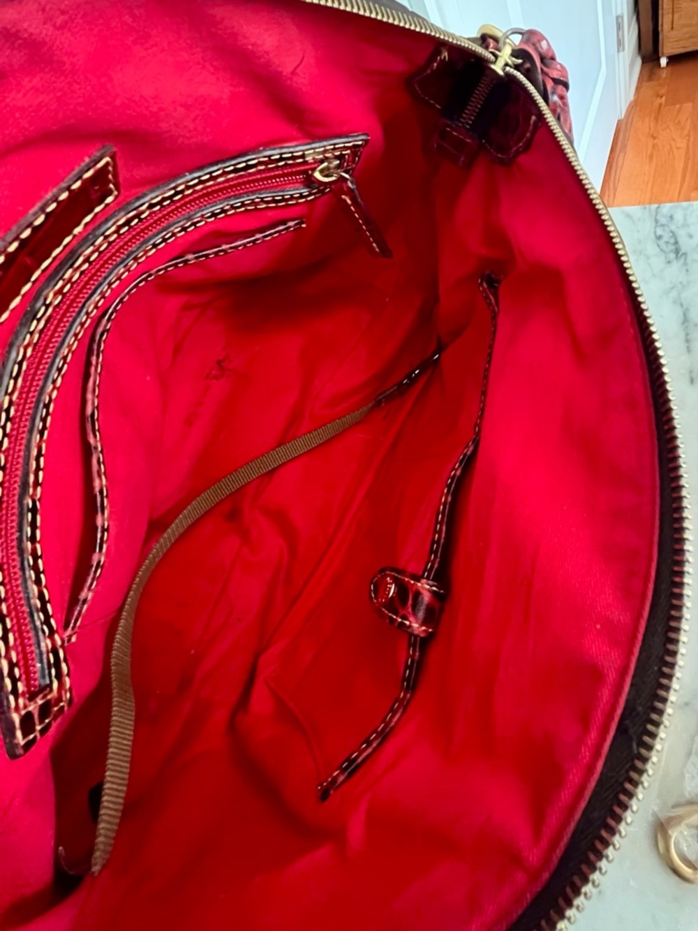 Dooney & Bourke Red Croc-Embossed Satchel with Gold Hardware - Picture 9 of 14